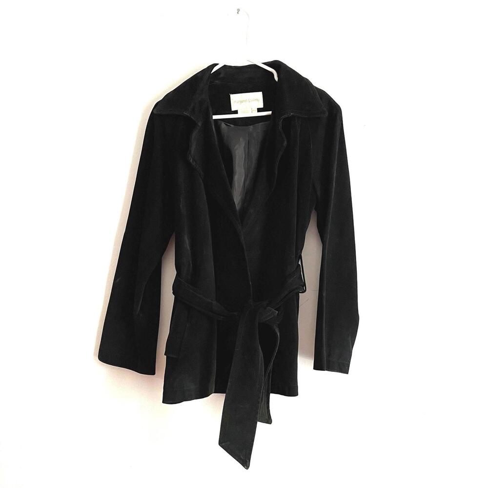 Vintage 1990s Black Leather Jacket by Margaret Godfrey - Suede Feel, Size Medium